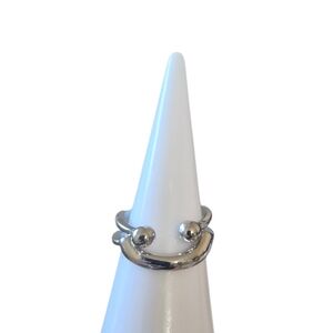 Silver Double Ball Ring SMILE FACE, Size 7